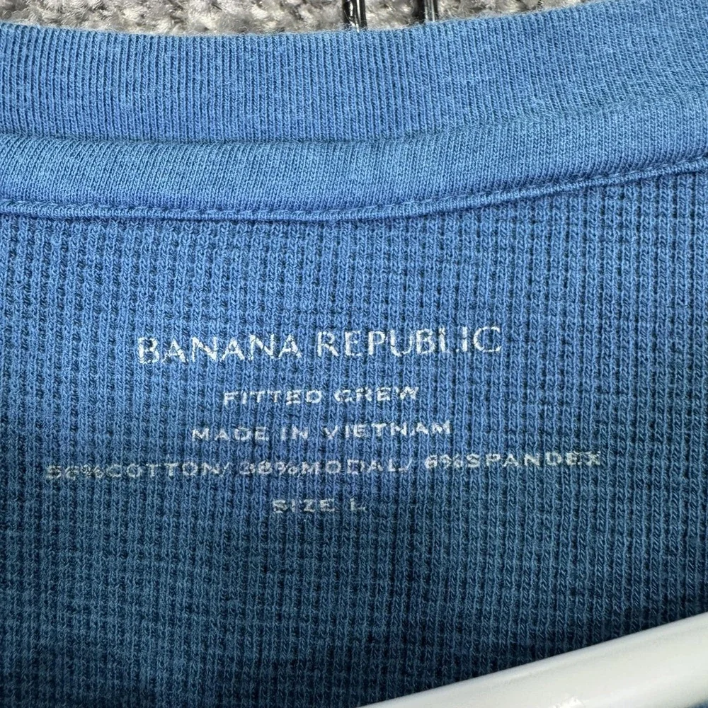 Banana Republic Shirt Mens Large Blue Thermal Waffle Knit Long Sleeve Crew Neck